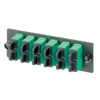 Panduit FAP6WAGDSCZ SC APC FAP loaded w/6 SC APC duplex SM fiber adapters (Green) w/zirconia ceramic split sleeves.