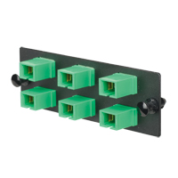 Panduit FAP6WAGSCZ SC APC FAP loaded w/6 SC APC simplex SM fiber adapters (Green) w/zirconia ceramic split sleeves.