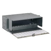 "Panduit FRME4 Up to 12 FAP or FMP adapter panels. Fixed bulkhead design: 6.62""H x 17.16""W x 11.80""D 4 rack space"