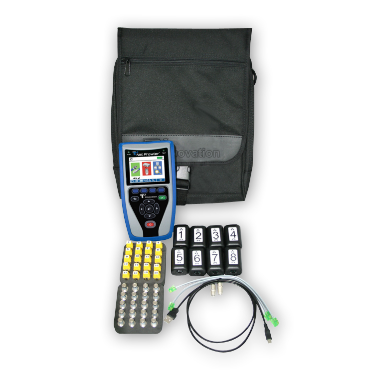 "T3 Innovation NP800 Net Prowler includes 1-20 coax remote, 1-20 network ID only remote set, 1-8 network, and telephone testing/ID remote set in a large T3 pouch"