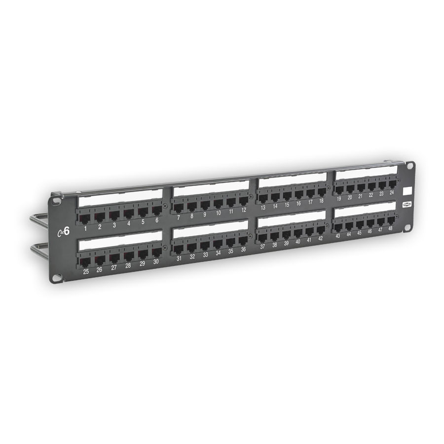 "Hubbell HP648 Patch Panel, Category 6, Universal, Black, 48-port"