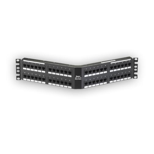 "Panduit DPA48688TGY 48-port, angled, Category 6, patch panel with 48 RJ45, 8-position, 8-wire ports. 2 rack spaces"